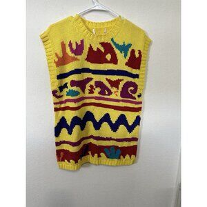 Vintage 80s Fetagetti Yellow Acrylic Knit Bold Patterns Vest